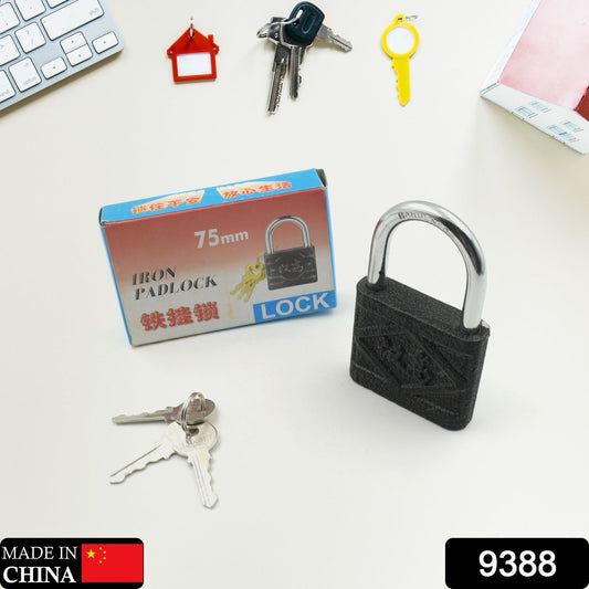 Black Iron Padlock – Brass Core, Waterproof & Anti-Theft for Home & Outdoor (75 mm) signaturekarts