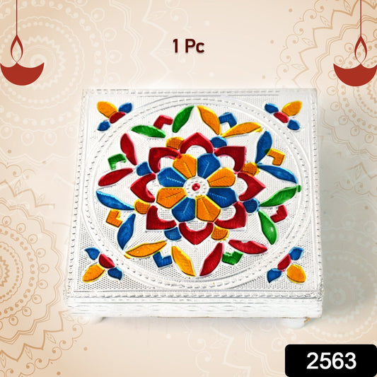 1 Pc Meenakari Wooden Chowki & Bajot Set: For Home & Office Puja (Multicolor) signaturekarts