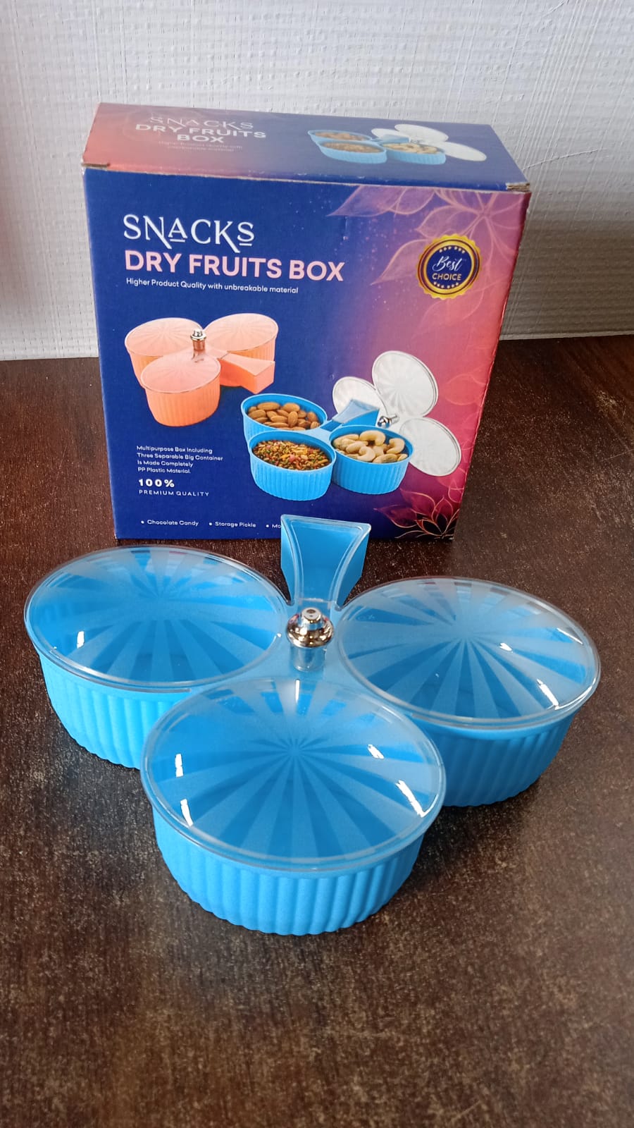 Premium 3-Compartment Revolving Dry Fruit Box (1 Pc) Signature Kart