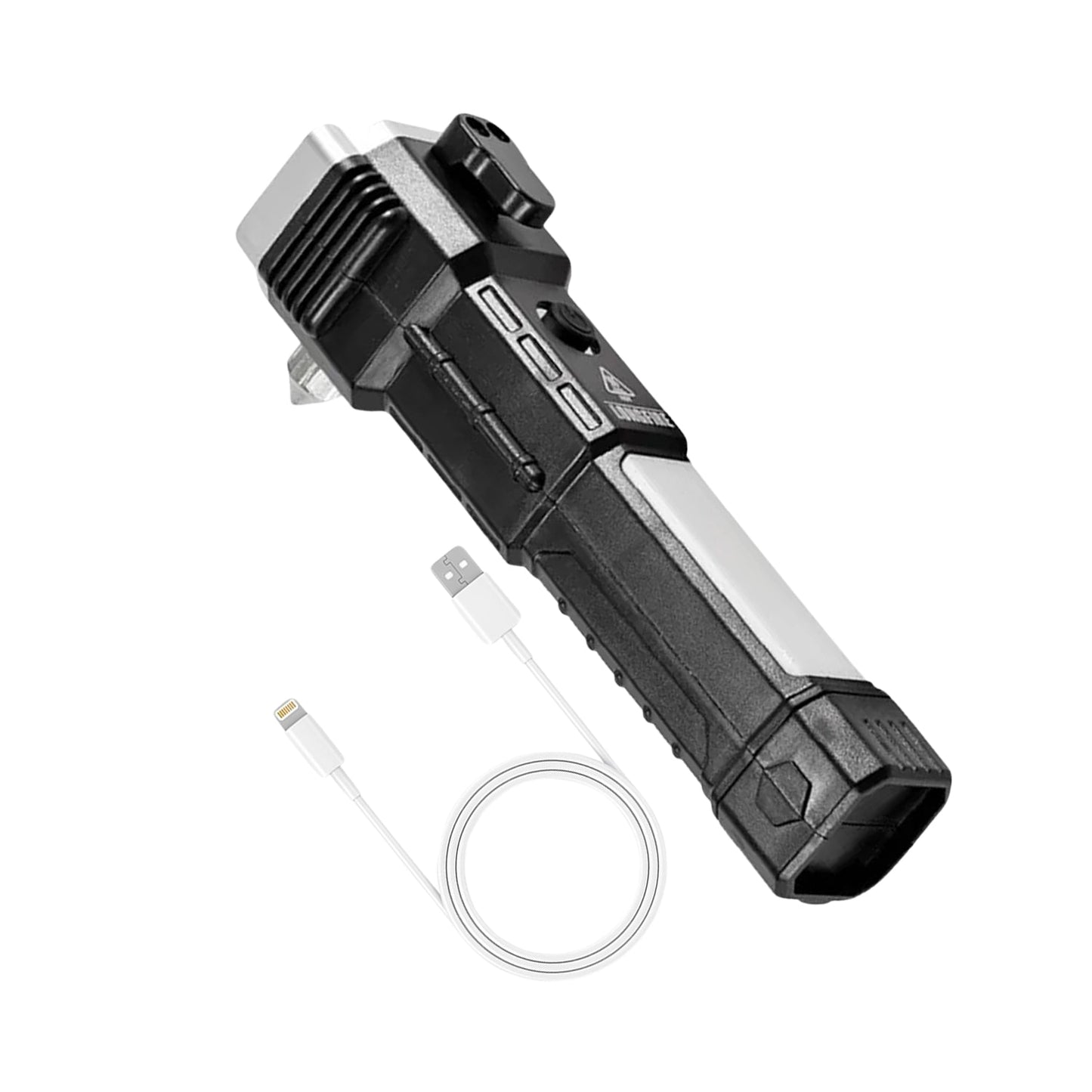 Portable 3W Rechargeable LED Torch with Long Beam, Hammer & Glass Cutter signaturekarts