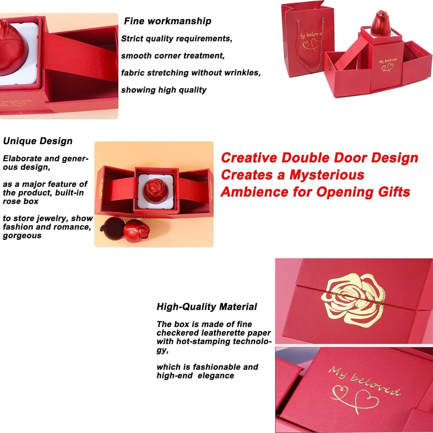 Christmas Gifts for Women Rose Ring Box Jewellery Box Signature kart