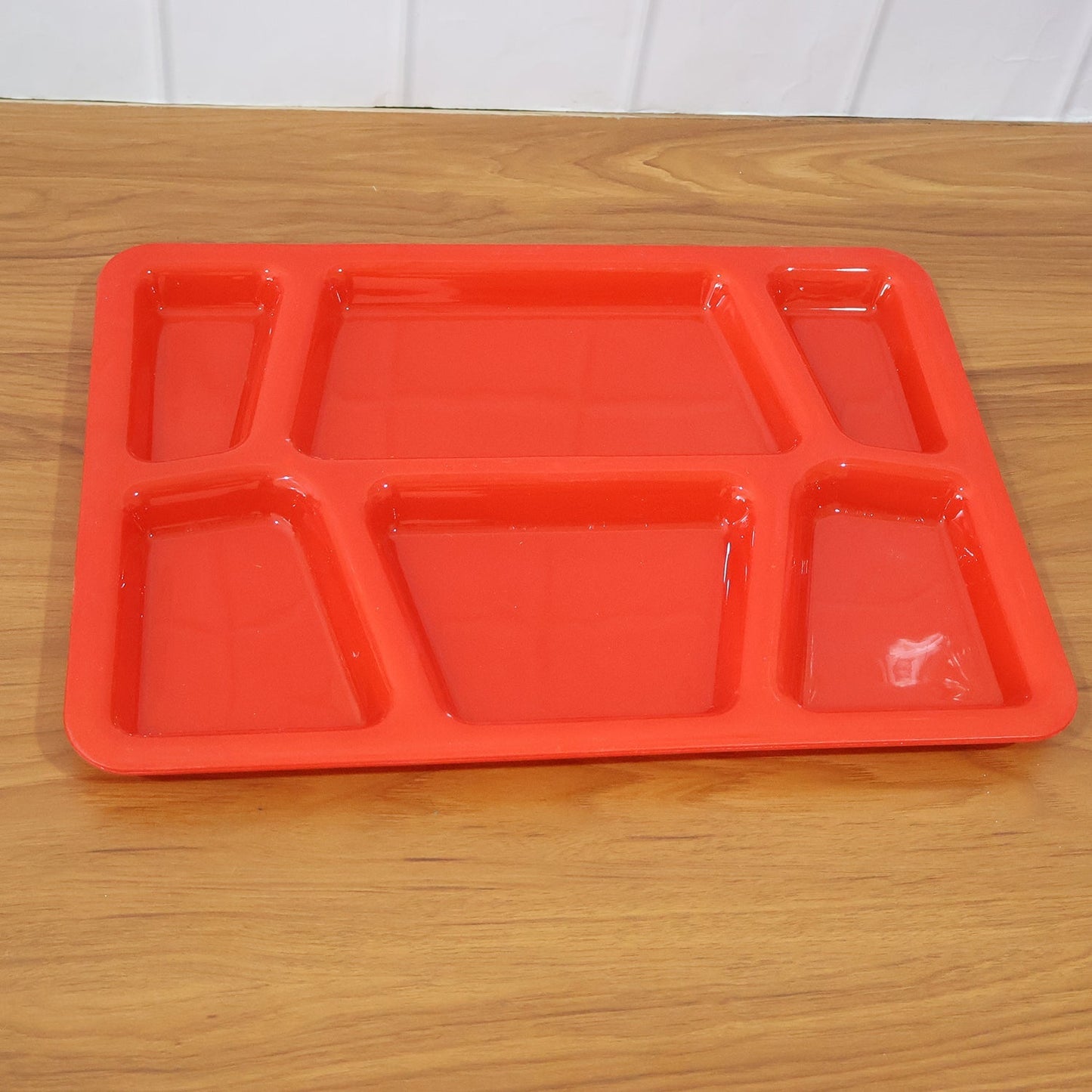 Plastic Multi-Compartment Rectangular Meal Serving Tray / Plate (1 Pc / Red) signaturekarts
