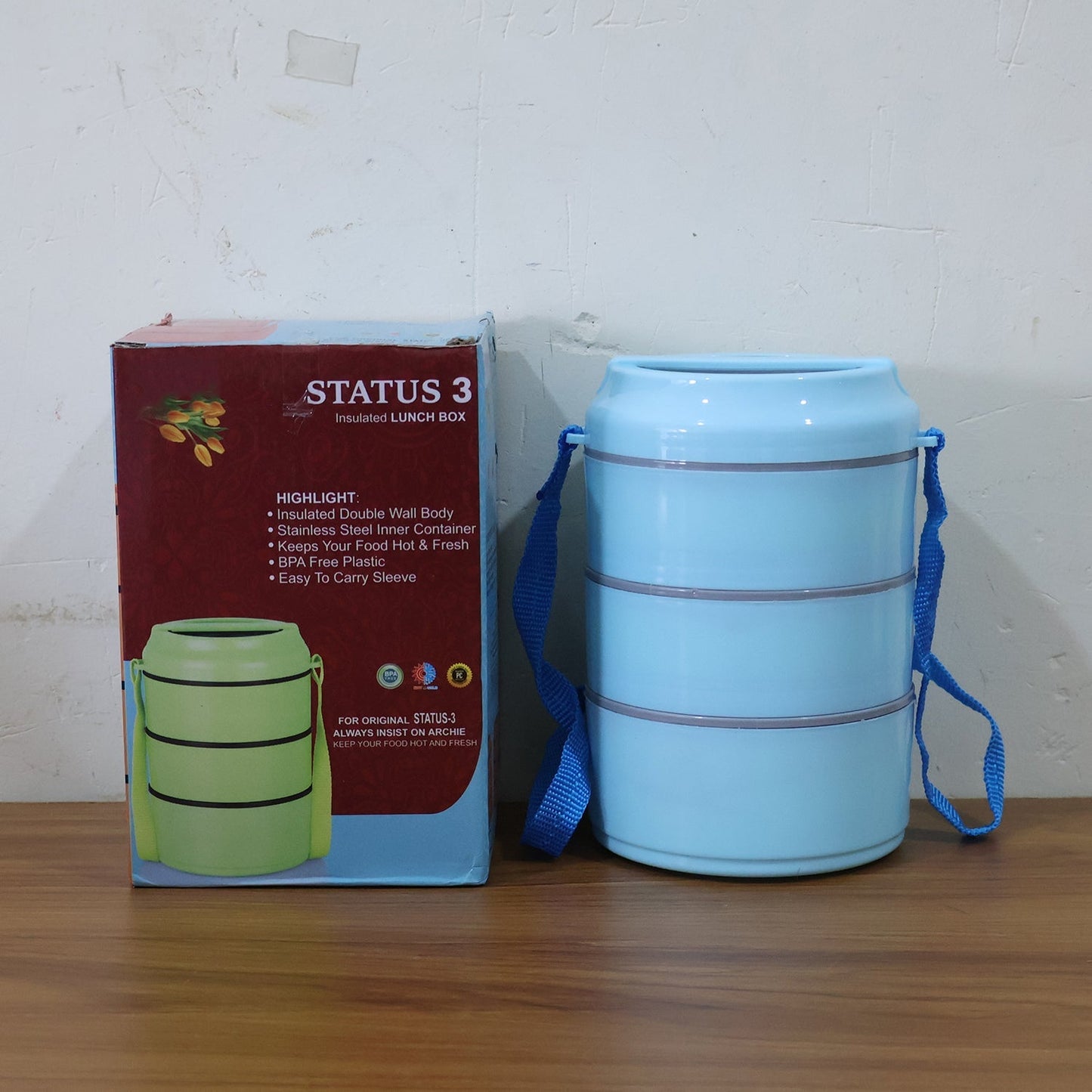 3 Layer Insulated Lunch Box Set with Handle & Strap - (Set) signaturekarts