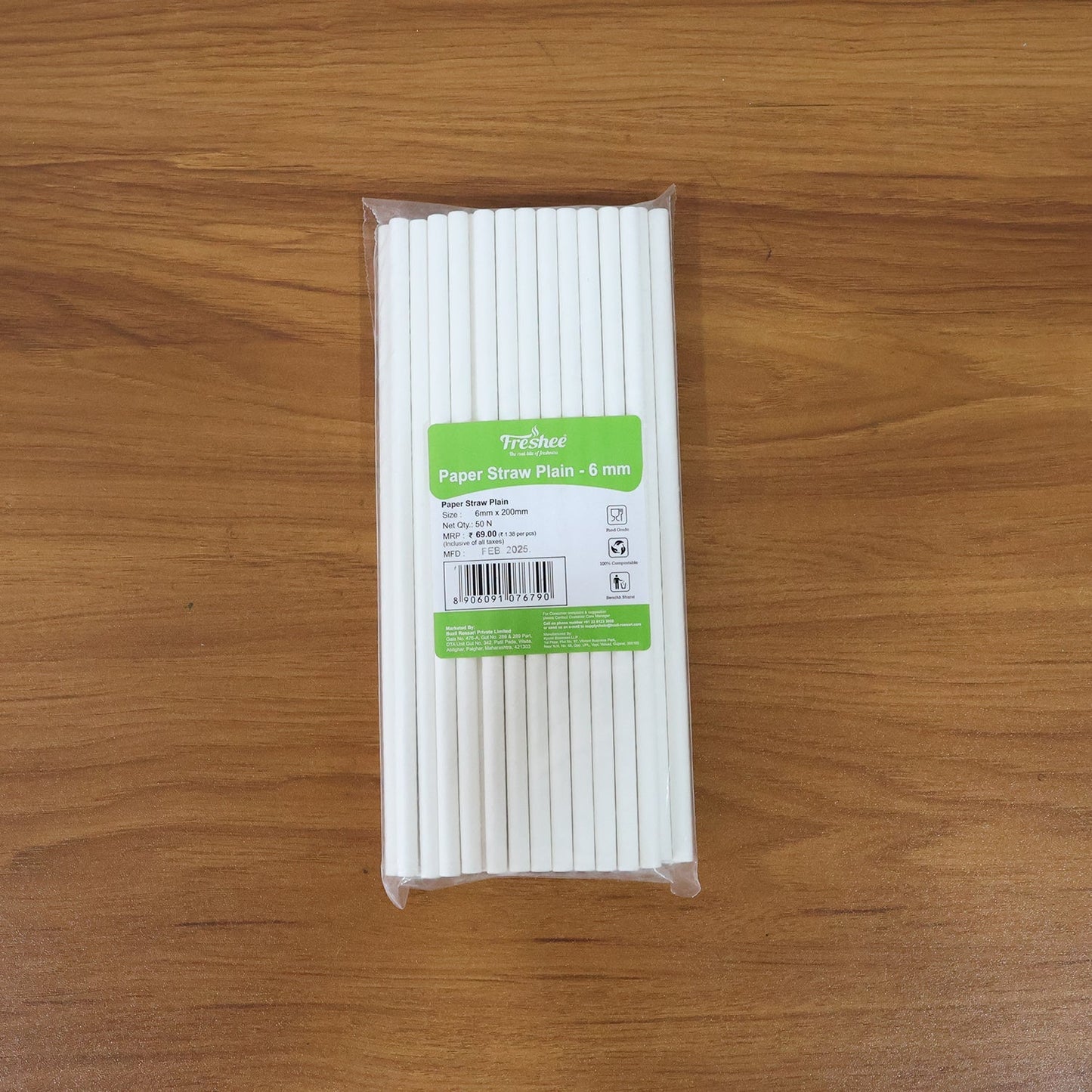 Paper Straw – Plain 6 mm Diameter, 200 mm Length, 50 Pcs Pack signaturekarts