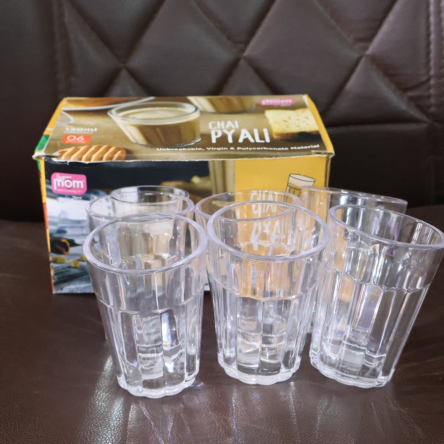 Supermom Plastic Chai Pyali Transparent Tea Glass Set (130ML / 6 Pc) signaturekarts
