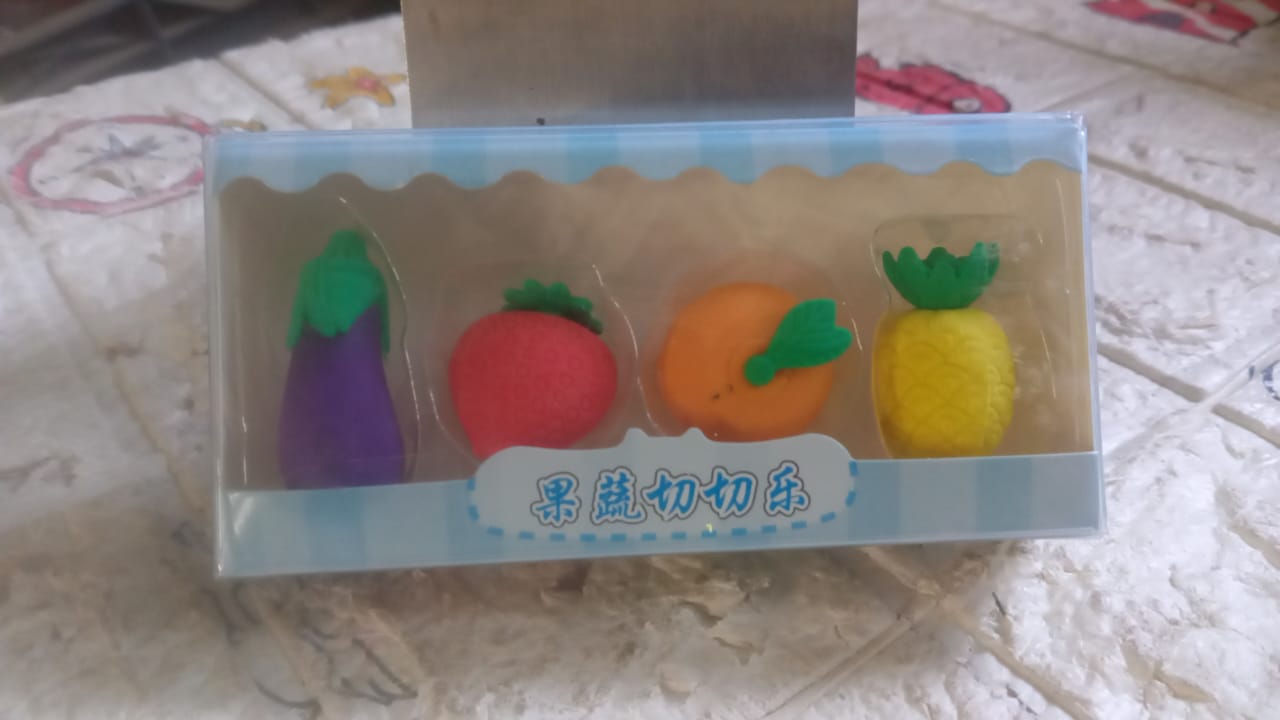 Mini Cute Veg & Fruit Erasers – 3D Colorful Eraser Set for Kids (4 Pc) signaturekarts