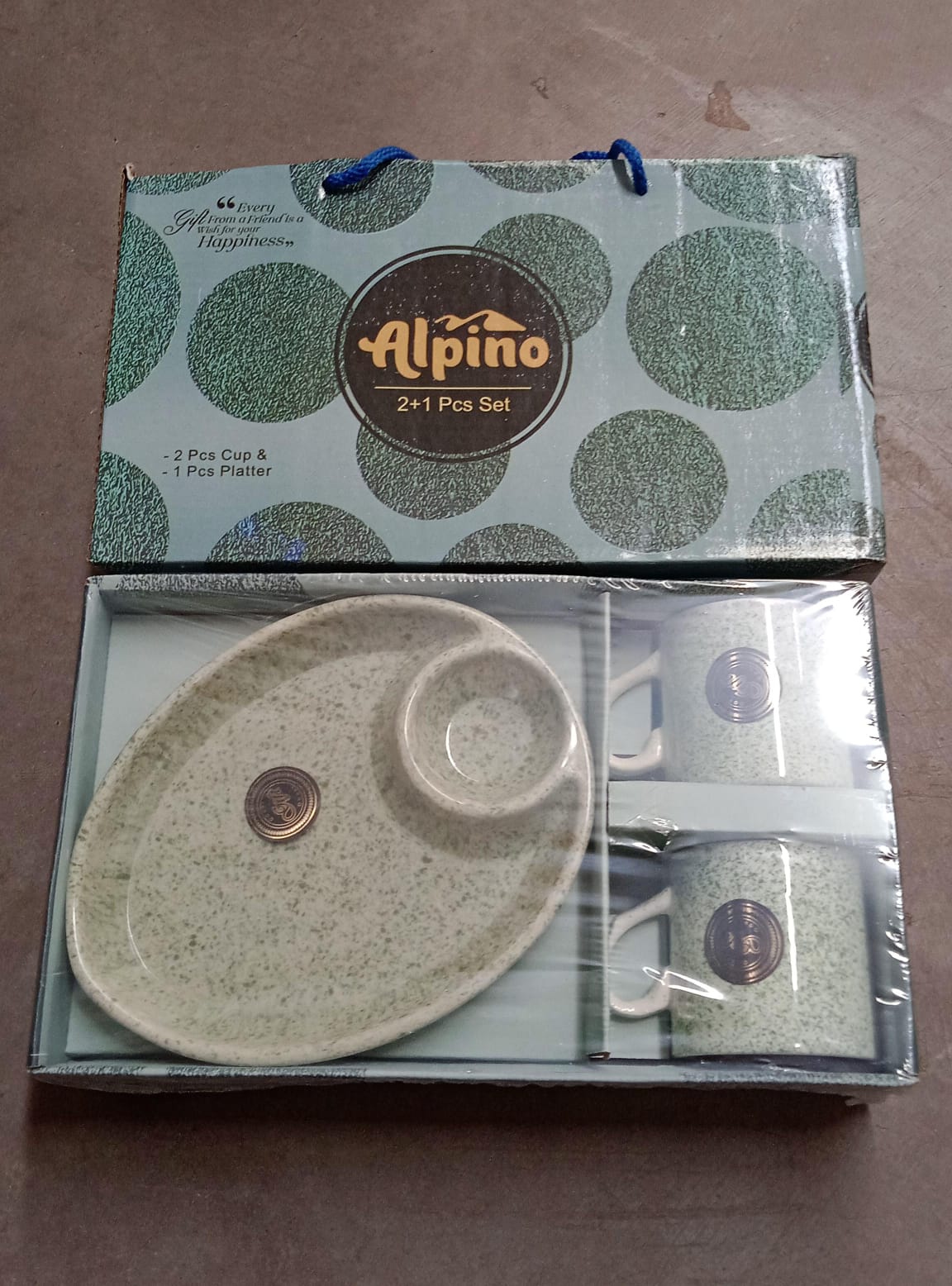 Ceramic Tea/Coffee Cup Set - Alpino 3-Piece 2-Compartment Serving Platter (BPA-Free) signaturekarts