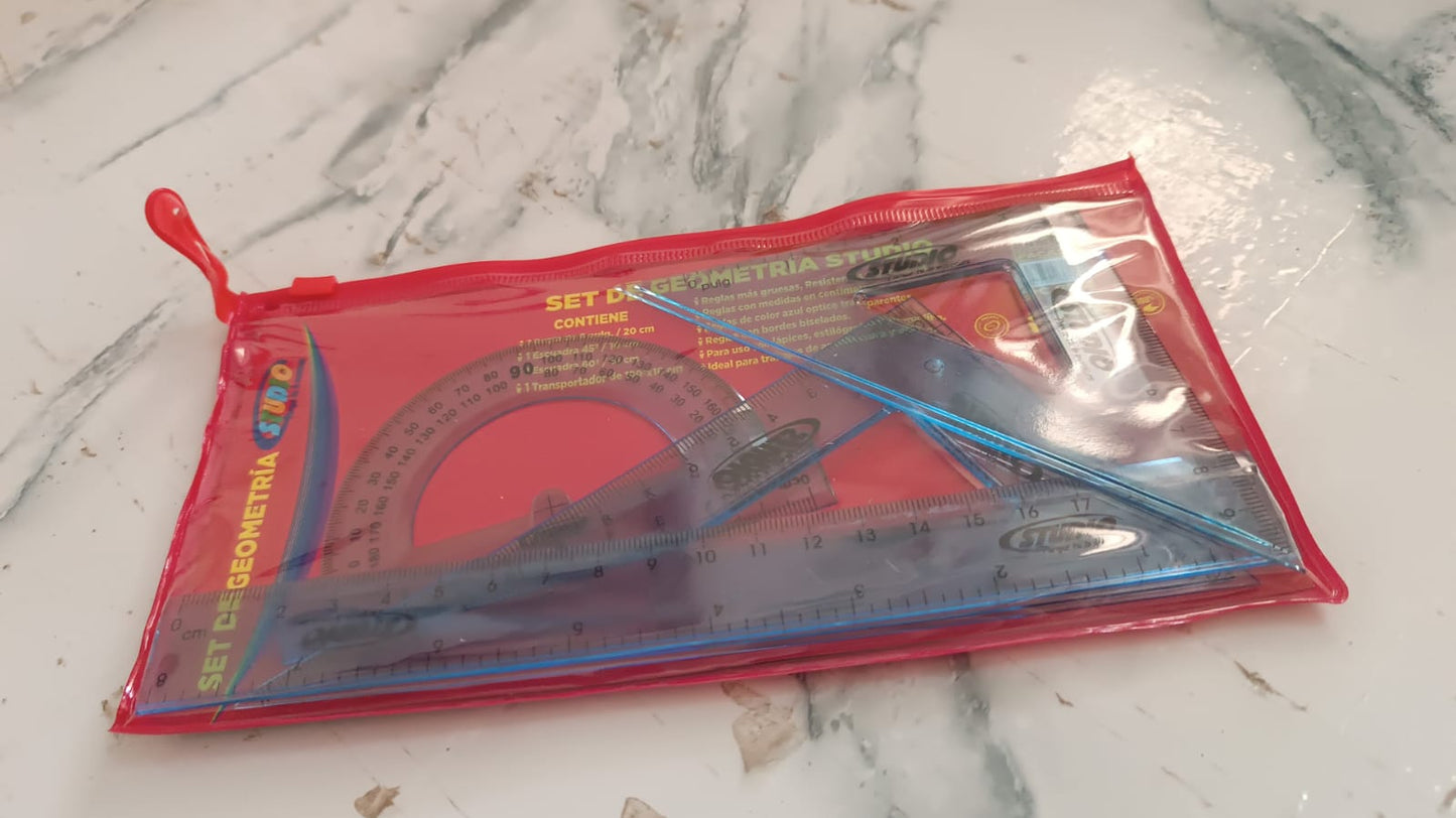 4-Piece Transparent Geometry Instrument Set with Ruler Signature Kart