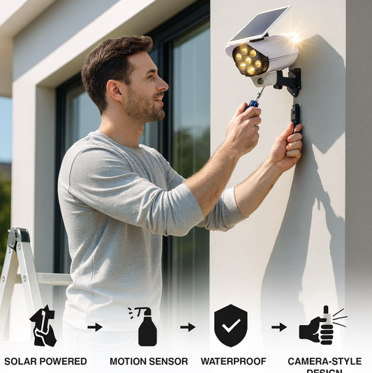 Solar Light Outdoor Motion Sensor Security Camera Shaped Dummy Wall Lamp (1 Pc) signaturekarts