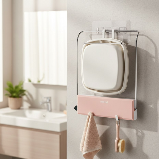 Wall-Mounted Foldable Wash Basin Storage Rack with Self-Adhesive Sticker Your Brand