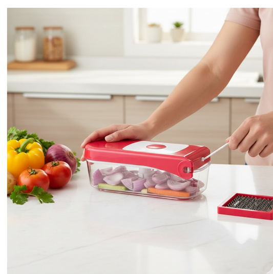 Ganesh Plastic Chopper Vegetable and Fruit Cutter, Red Your Brand