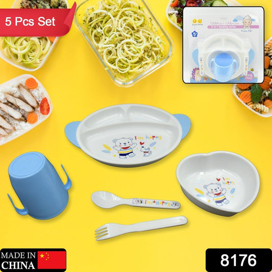 5in1 Baby Feeding Set for Kids and Toddlers,Children Children Dinnerware Set - Feeding Set for Kids, Cartoon Design Plate, Cup, Spoon, Fork Tableware Cutlery for Kids Microwave (5 Pcs Set) signaturekarts