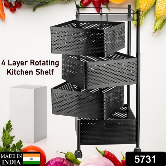 Metal High Quality Kitchen Trolley Kitchen Organizer Items and Kitchen Accessories Items for Kitchen Rack Square Design for Fruits & Vegetable Onion Storage Kitchen Trolley with Wheels (4 Layer) signaturekarts