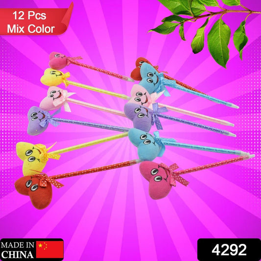 Cute Cartoon Shape & Heart Design Facy Writting Pen Attached Rattle | Ball Pen Smooth Writing For Wedding , Events & Multiuse Pen Best Pen l Use for Kids (12 Pcs Set Mix Design & Color) signaturekarts
