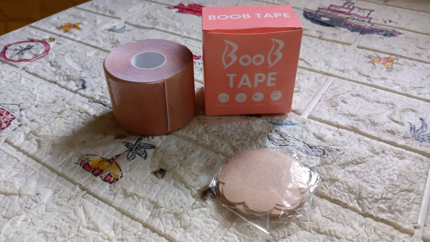 Boob Tape with Nipple Covers: Cotton, Breathable, Lift & Support (5m, 10 Pairs) signaturekarts