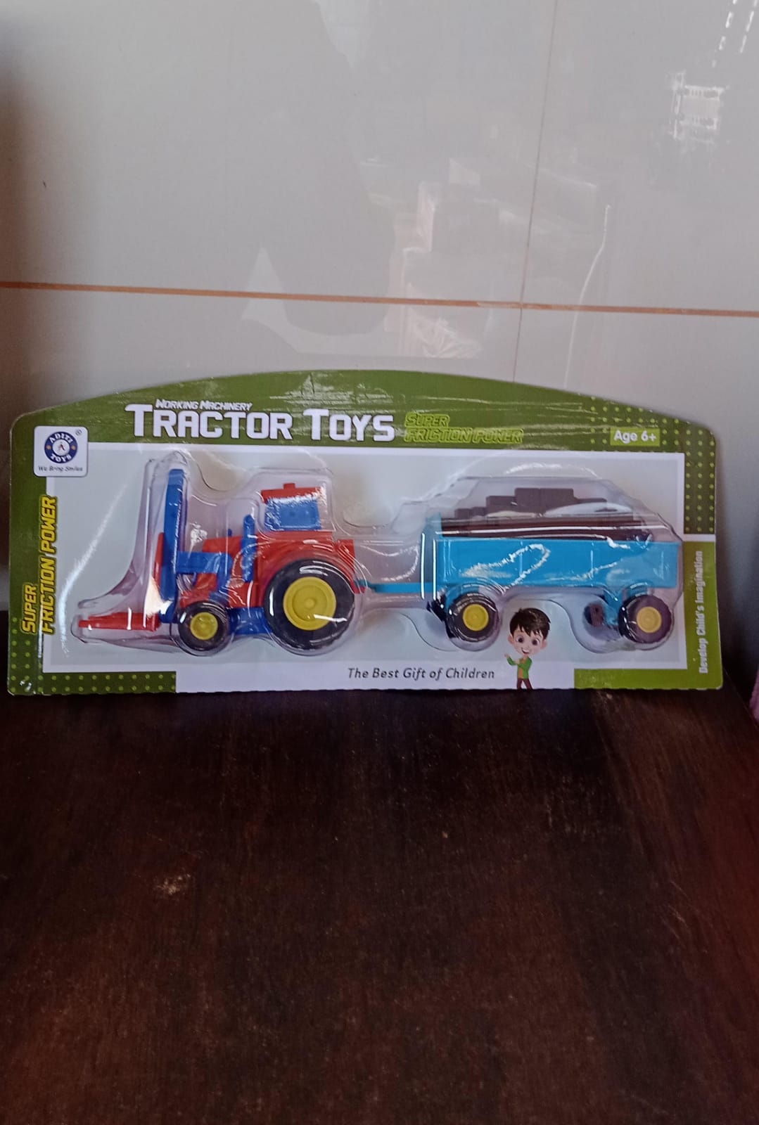 Plastic Tractor Toy Friction Powered Tractor with Bricks Trolley (1 Pc) Signaturekarts