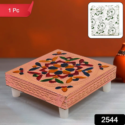 1 Pc Meenakari Wooden Chowki & Bajot Set: For Home & Office Puja (Multicolor) signaturekarts