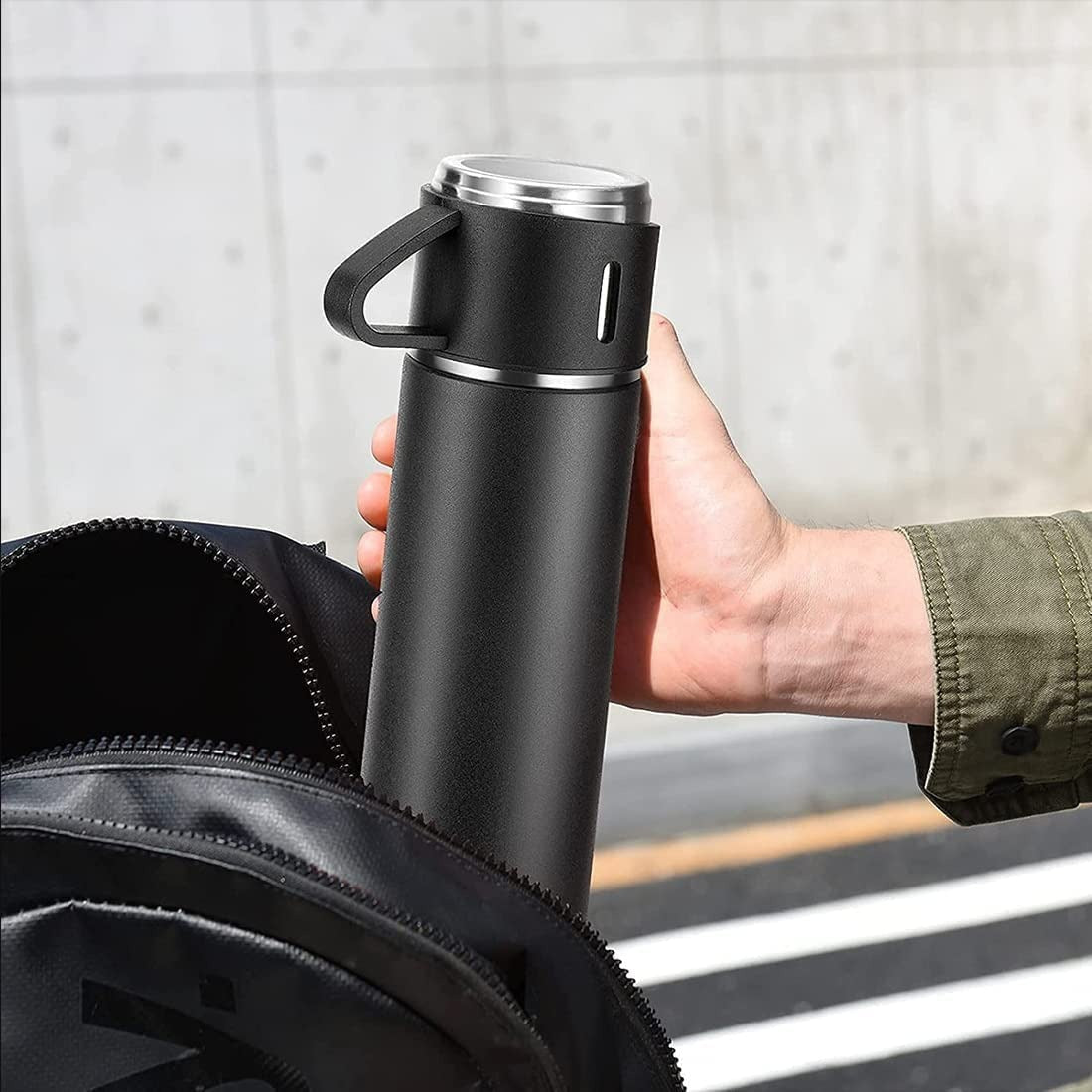 Stainless Steel Vacuum Flask Set with 3 Steel Cups Combo (500ml) signaturekarts