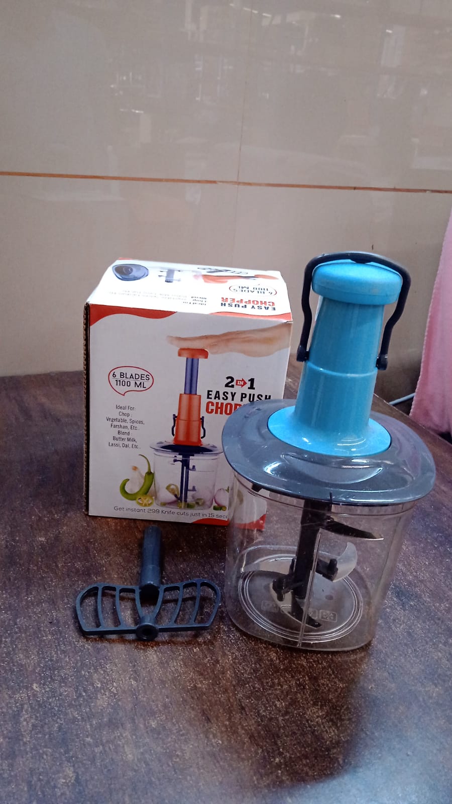 6 Blades Manual Hand-Press Vegetable Chopper (1100 ML / Mix Color) Signature kart