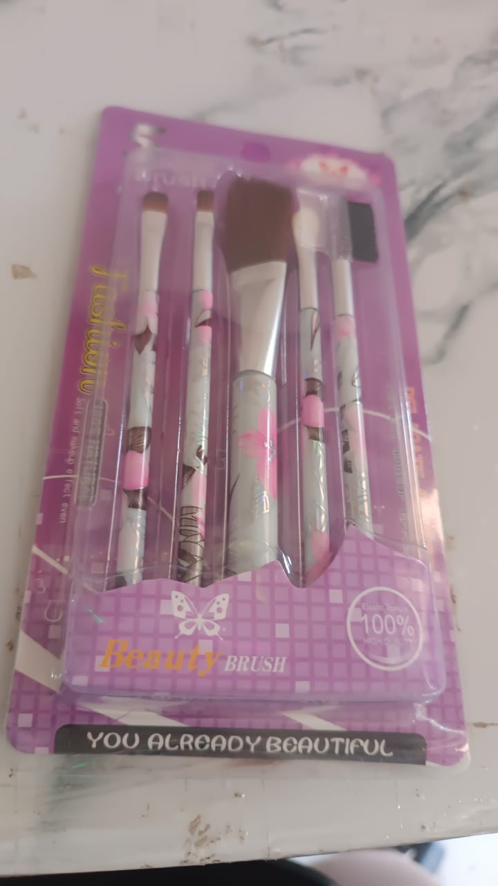 Floral Makeup Brush Set for Eyes, Lips, and Face (5 Pc) Signature Kart