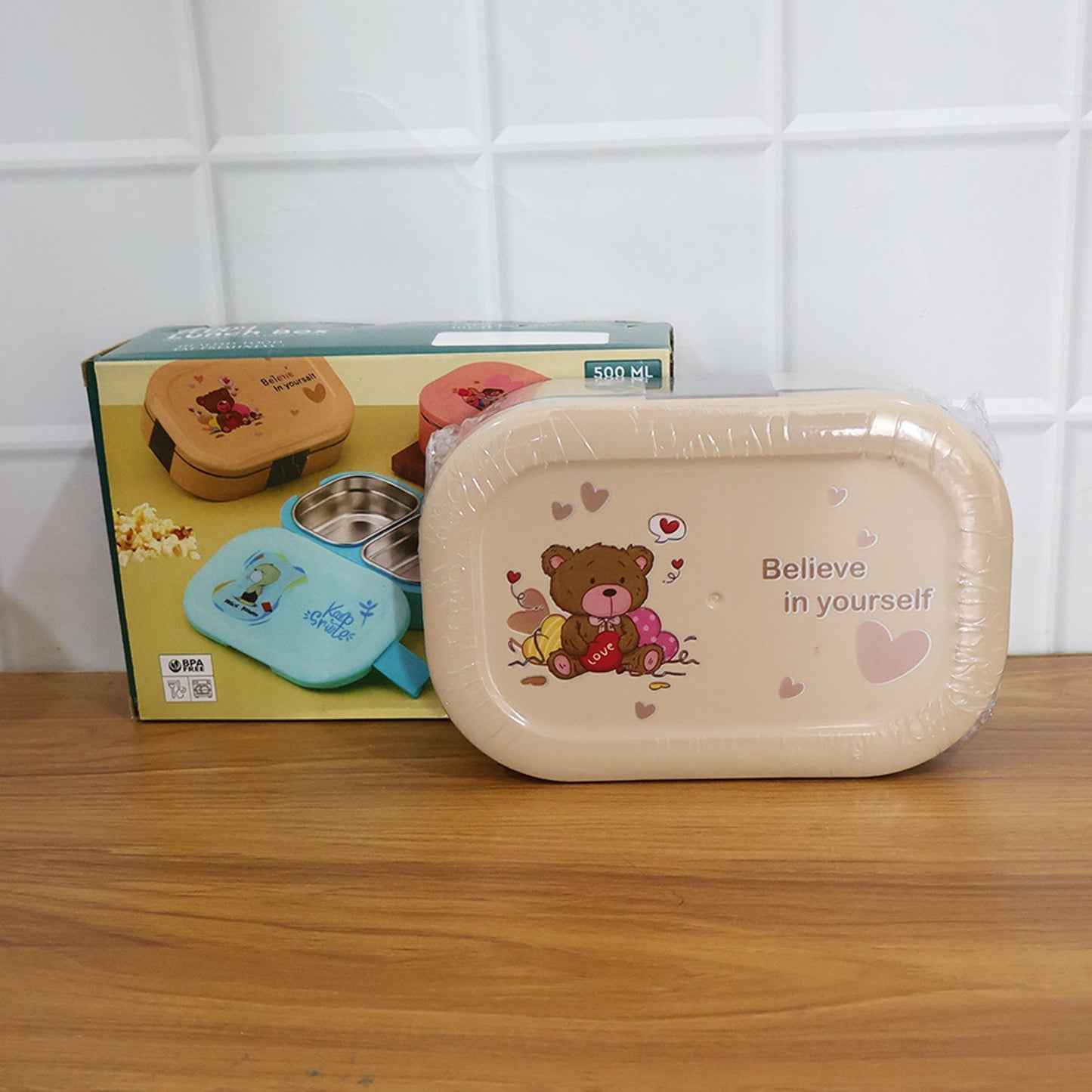 Cute Teddy Printed Kids Lunch Box (500Ml / 1 Pc) The Morsignaturekarts