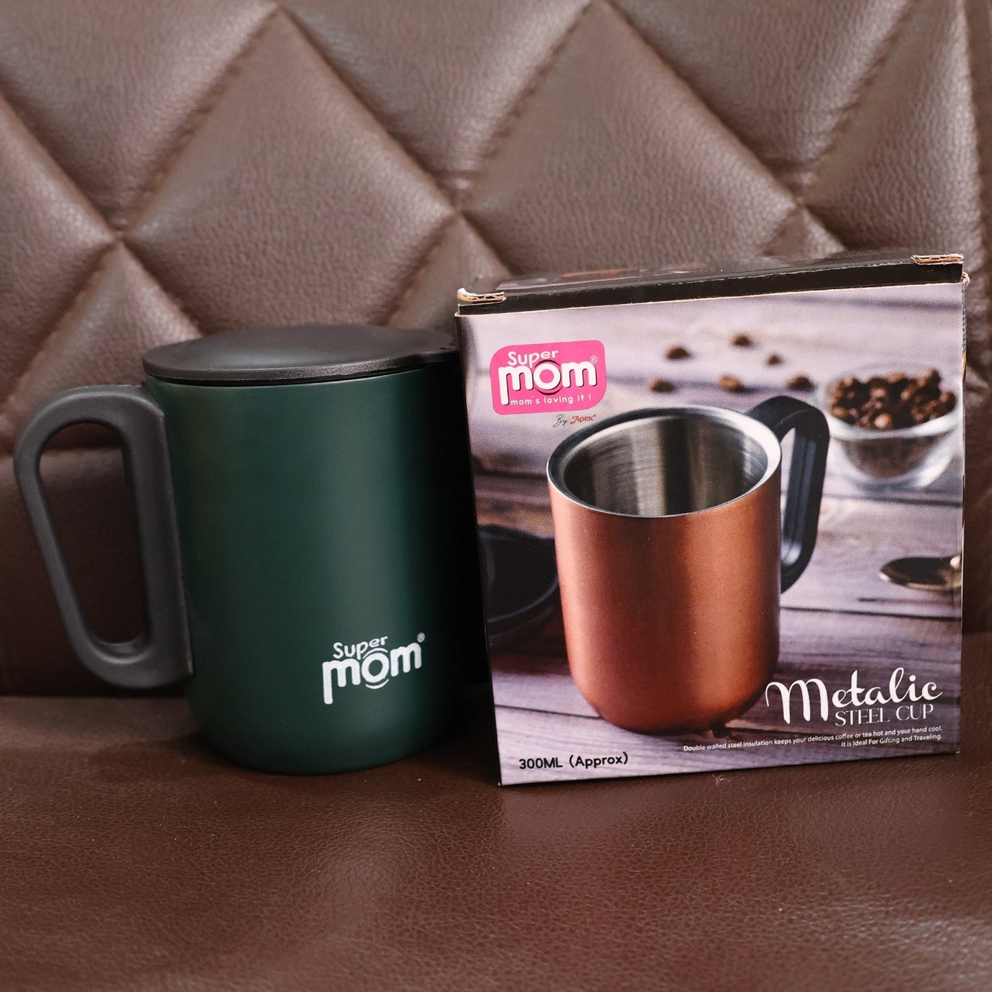 Supermom Metallic Stainless Steel Insulated Mug with Lid Approx 300Ml (1 Pc) signaturekarts