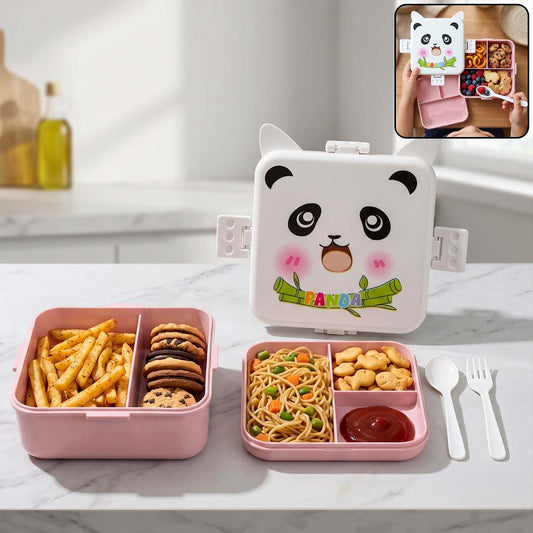 Panda Design Kids Lunch Box With Separate Compartments (1set)
