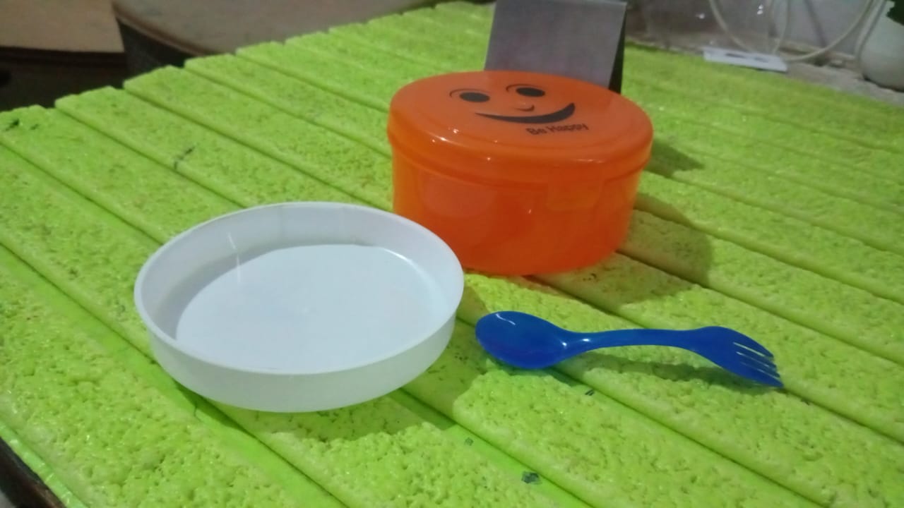 Smily Plastic lunch box, Small Box With 2in1 Spoon pack of 1 signaturekarts