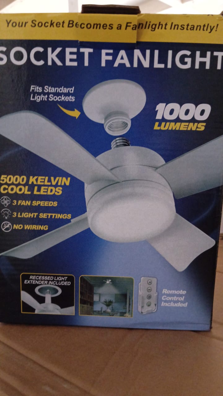 Original Cool LED Socket Fan Light 1000 Lumens 5000K Remote Controlled signaturekarts