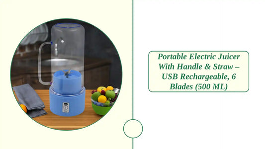 Portable Electric Juicer with Handle & Straw – USB Rechargeable, 6 Blades (500 ML) by@Outfy