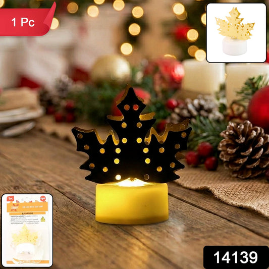 Christmas Decorative LED Gold Metal Leaf Diya Lamp, Diwali (1 Pc) Signature Kart