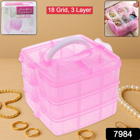 Versatile 18-Grid 3-Layer Transparent Plastic Organizer Box signaturekarts