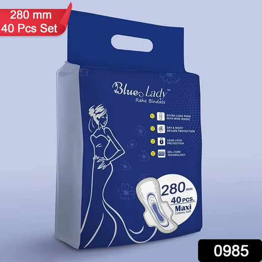 Beautiful Basics Blue Lady Long Pads With Wides Wings Sanitary Pads – 280 mm, 40-Pack signaturekarts