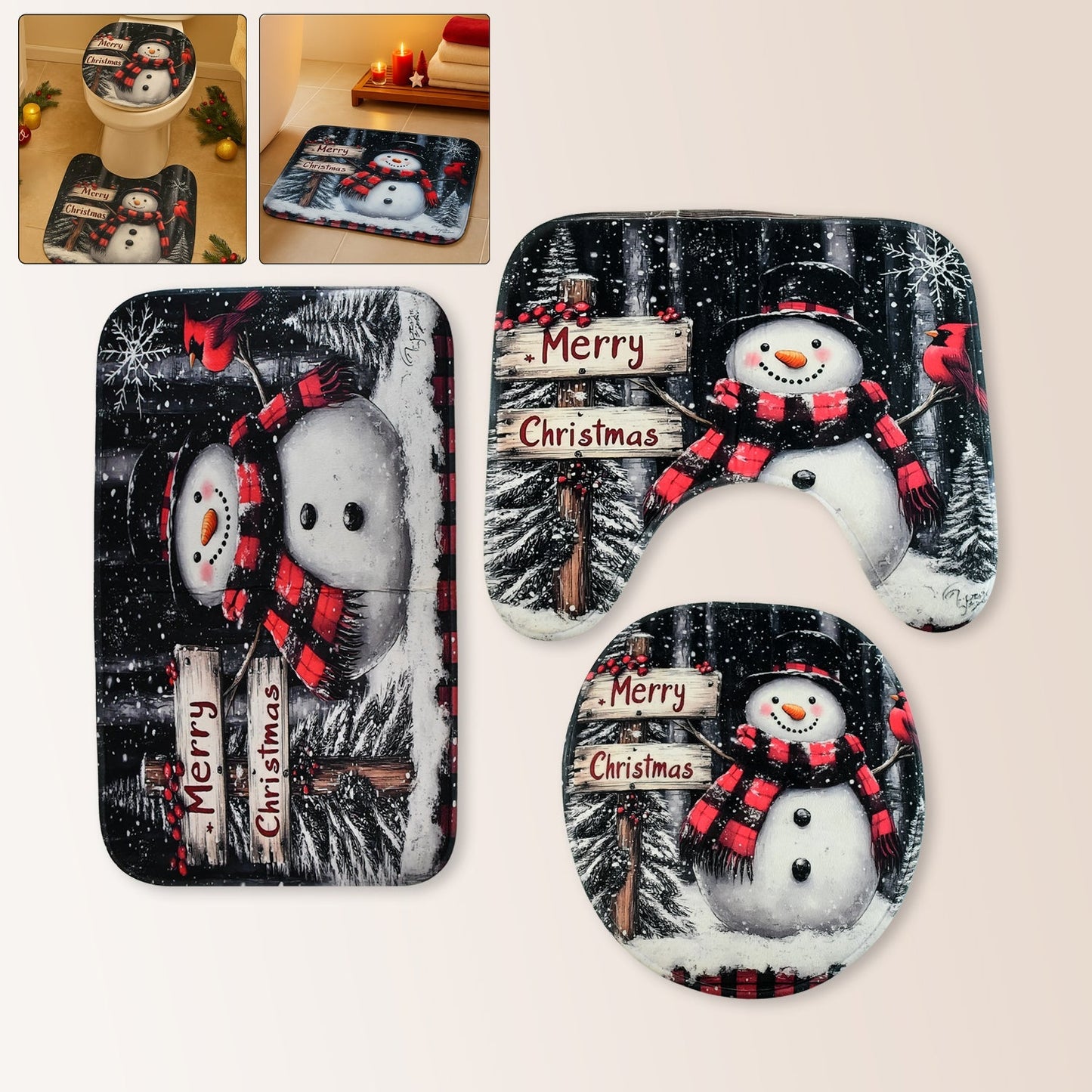 3 in 1 Mix Design Bathroom Mat - (1 Set) signaturekarts