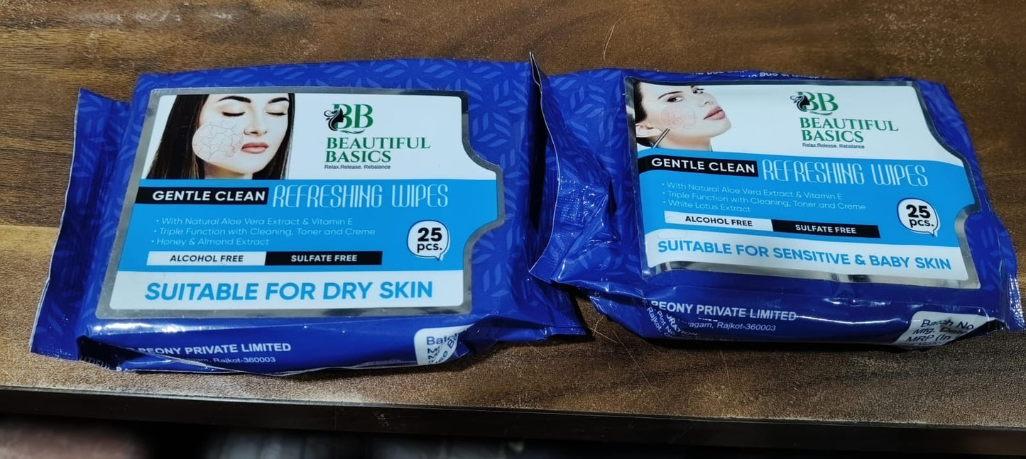 Beautiful Basics Dry & Sensitive Skin Face Wipes (2 Pkts x 50 Pcs Wipes) Signaturekarts