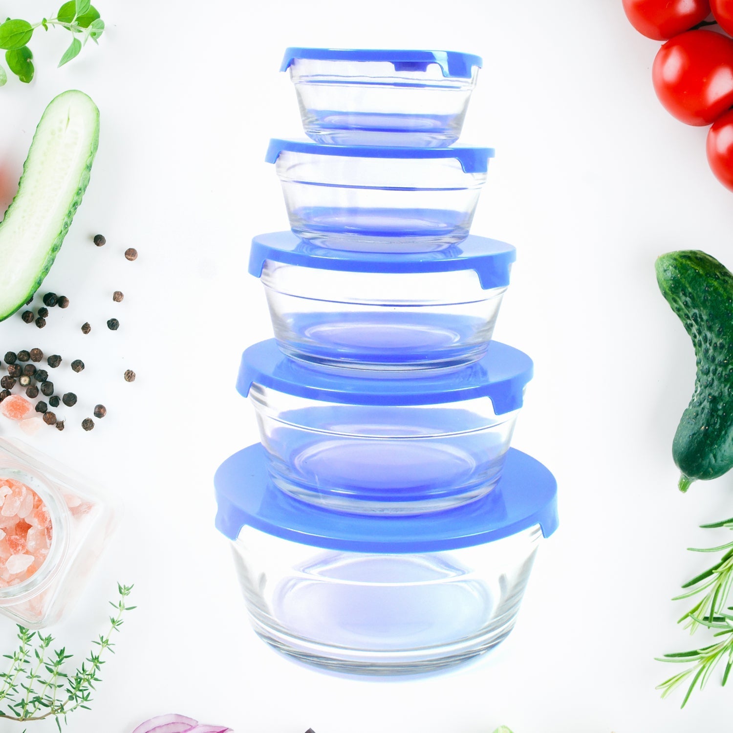 Modern Glass Bowl Set Mixing / Storage Bowls with Lids (5 Pcs Set) Signaturekarts