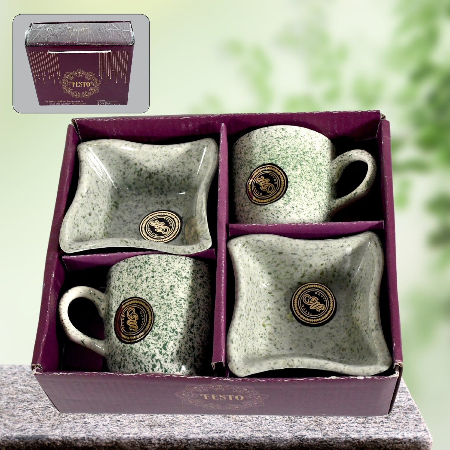 Ceramic Tea / cups / Mug Set Including Snacks / Serving Bowl Milk Cup, Coffee Cup, Tea Cup, Breakfast Cup, Drinking Mug or Outdoor for Household, Gift for Birthday, Wedding Party (4 Pcs set) signaturekarts
