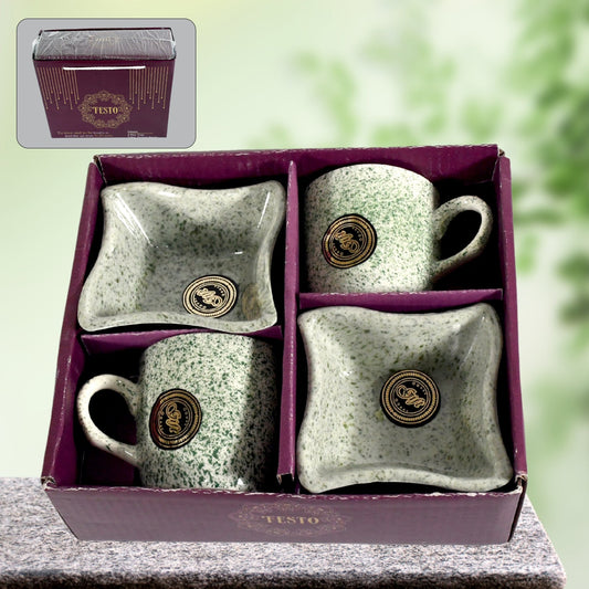 Ceramic Tea / cups / Mug Set Including Snacks / Serving Bowl Milk Cup, Coffee Cup, Tea Cup, Breakfast Cup, Drinking Mug or Outdoor for Household, Gift for Birthday, Wedding Party (4 Pcs set) signaturekarts