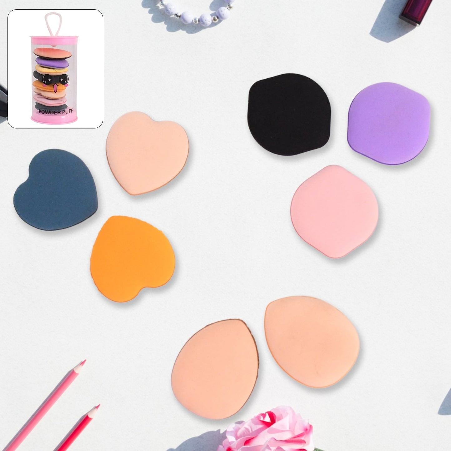 Mini Finger Makeup Powder Puff (Multicolour, 8 Pcs Set) signaturekarts