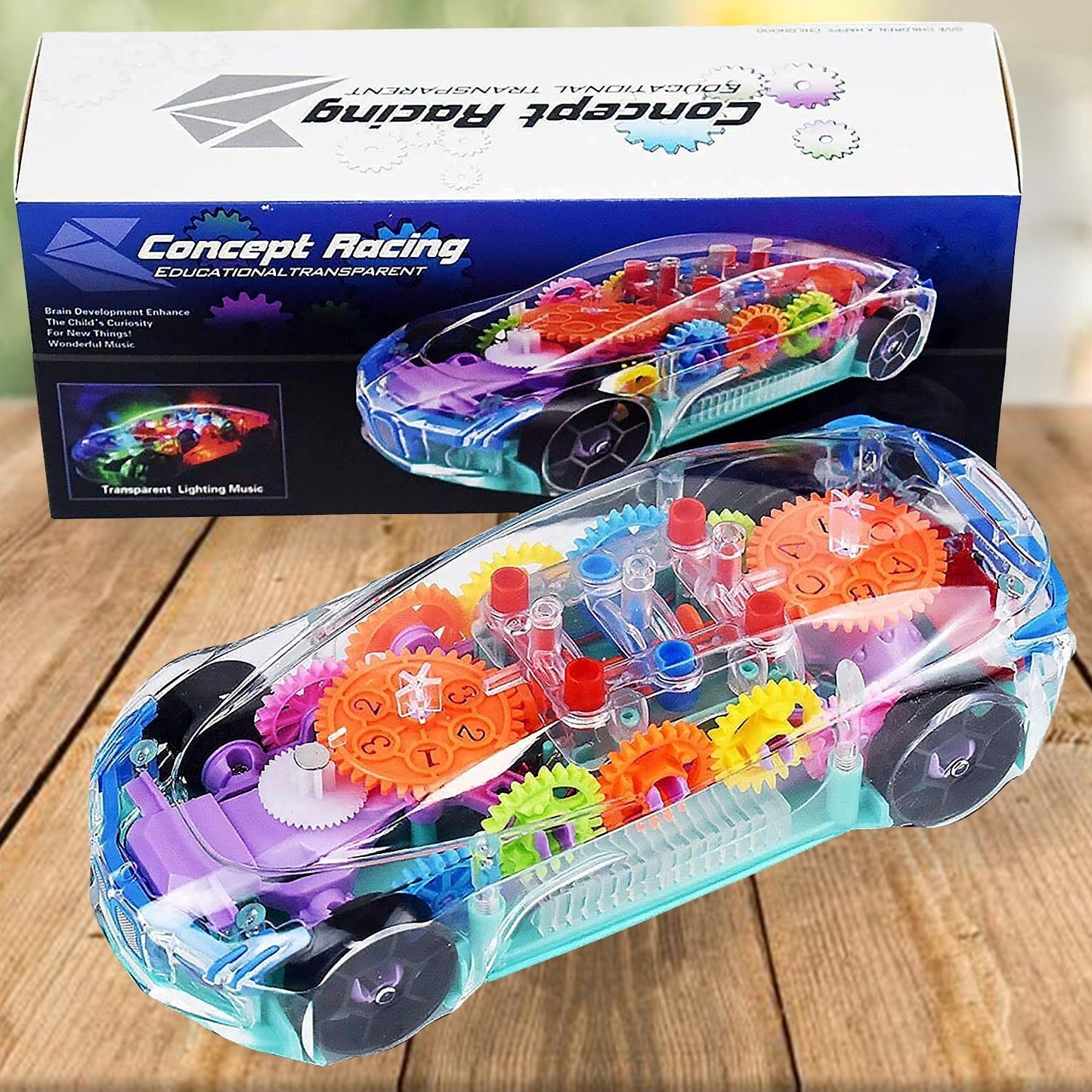 Rotating Transparent Gear Concept Car with Musical and 3D Flashing Lights Toy signaturekarts
