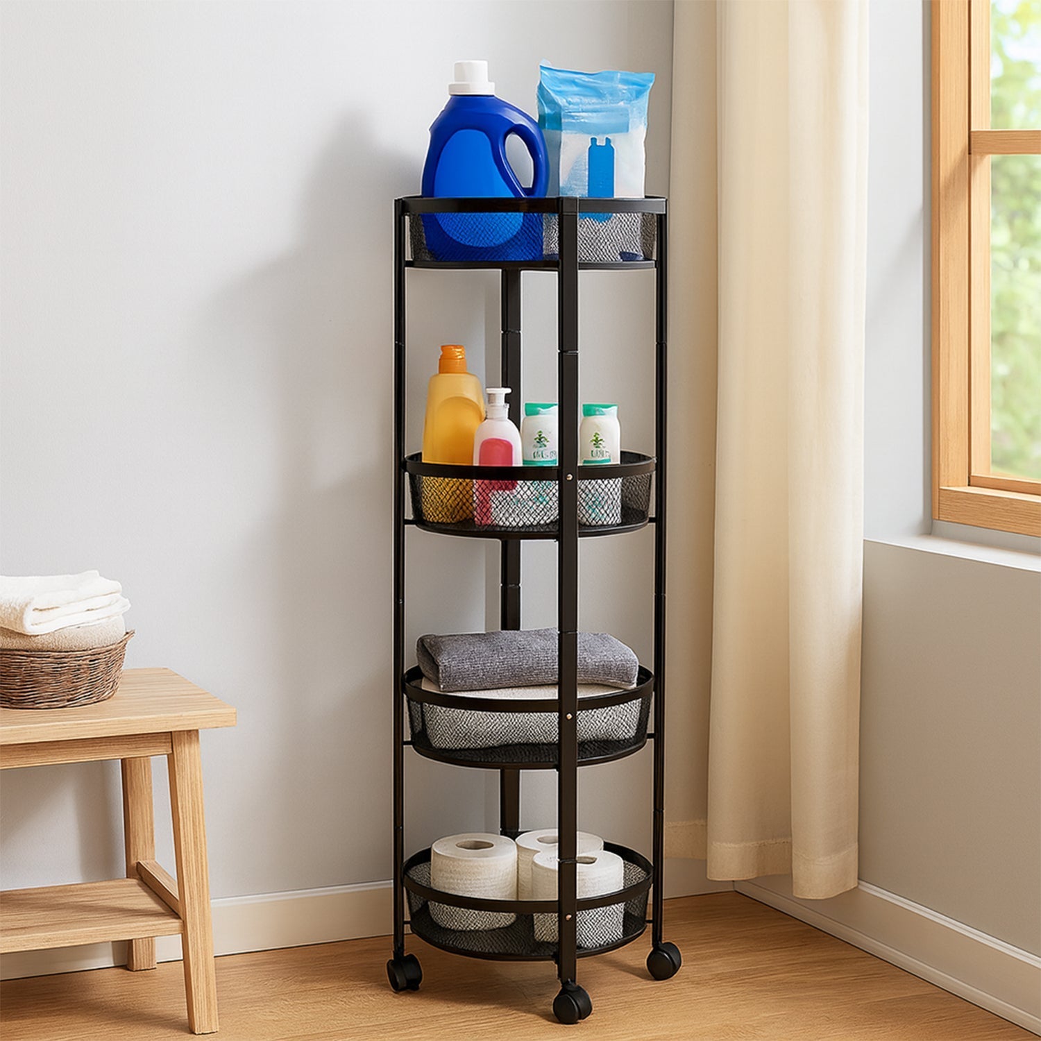 4-Layer Round Metal Folding Storage Trolley (1 Pc) signaturekarts