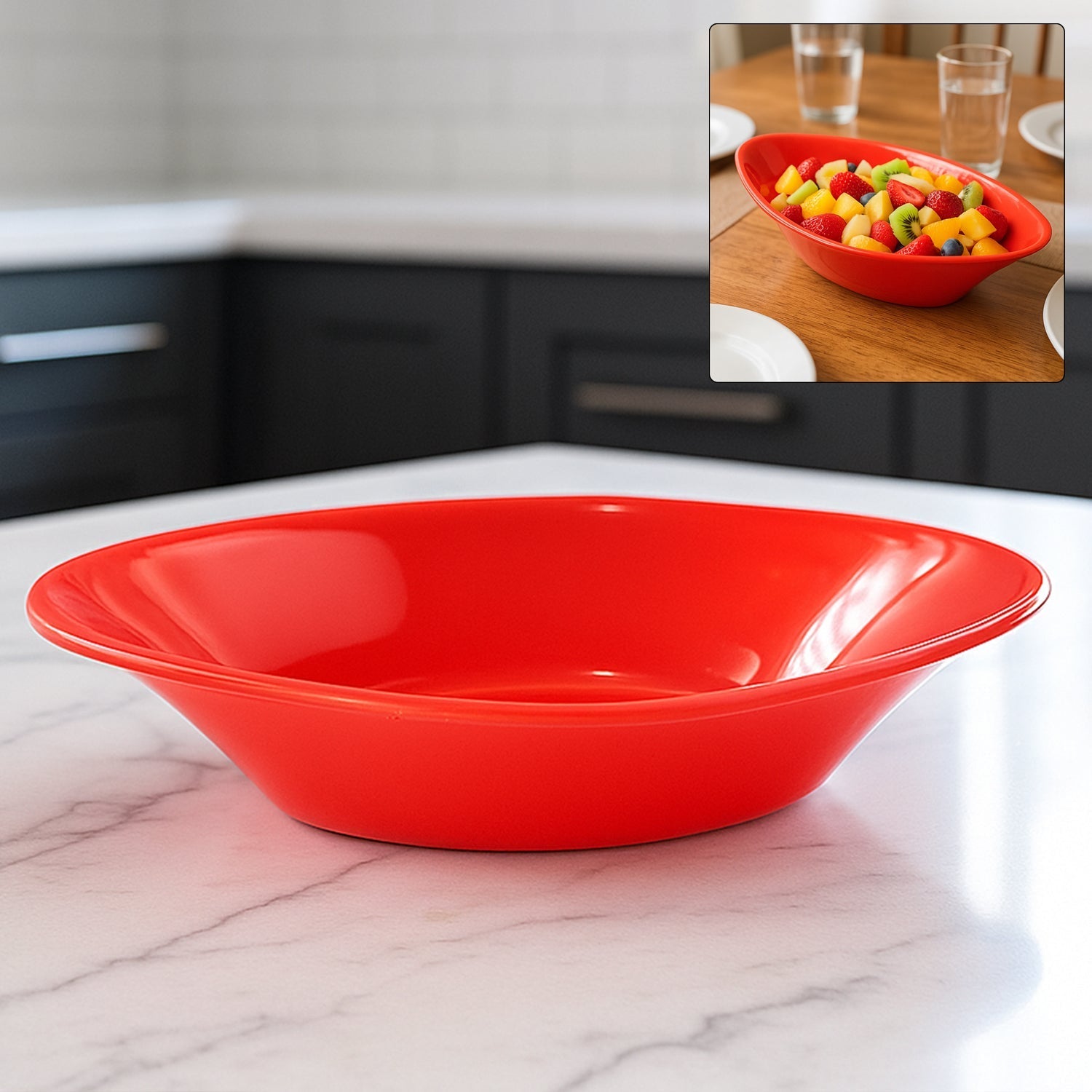 Plastic Marin Serving Bowl – Elegant Oval Deep Bowl (1 Pc / Red) signaturekarts