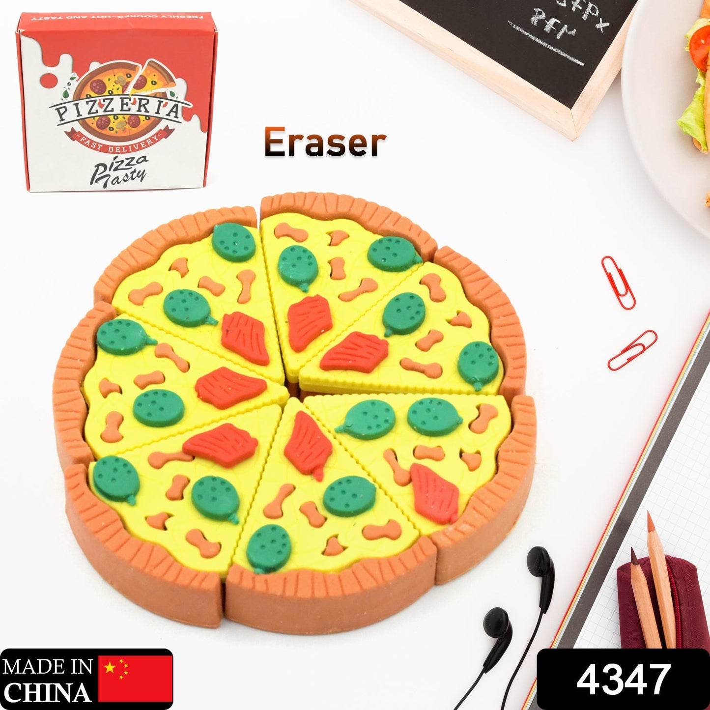 3D Pizza Slices Eraser Set – Fancy & Colorful Stationery for Kids & Gifts (7 slice) signaturekarts