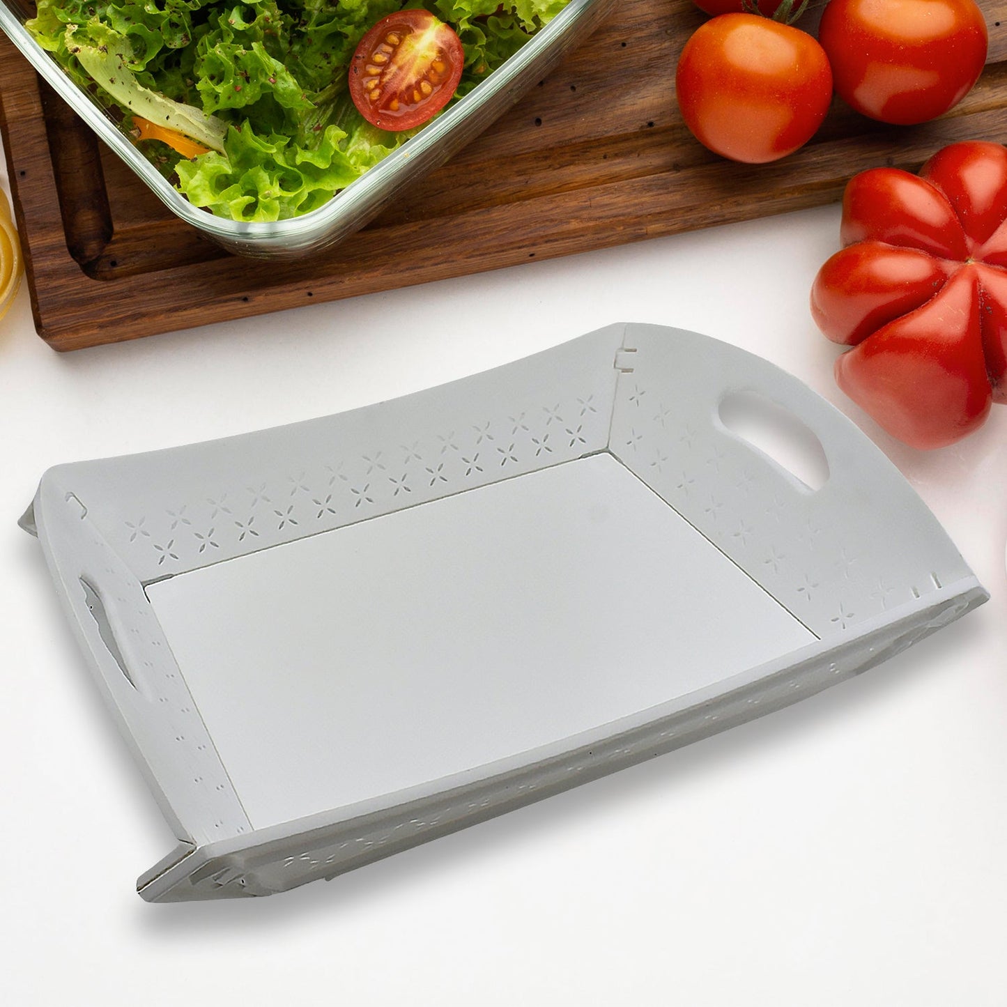 Foldable Plastic Serving Tray - Portable with Handle for Kitchen & Dining (1pc) signaturekarts