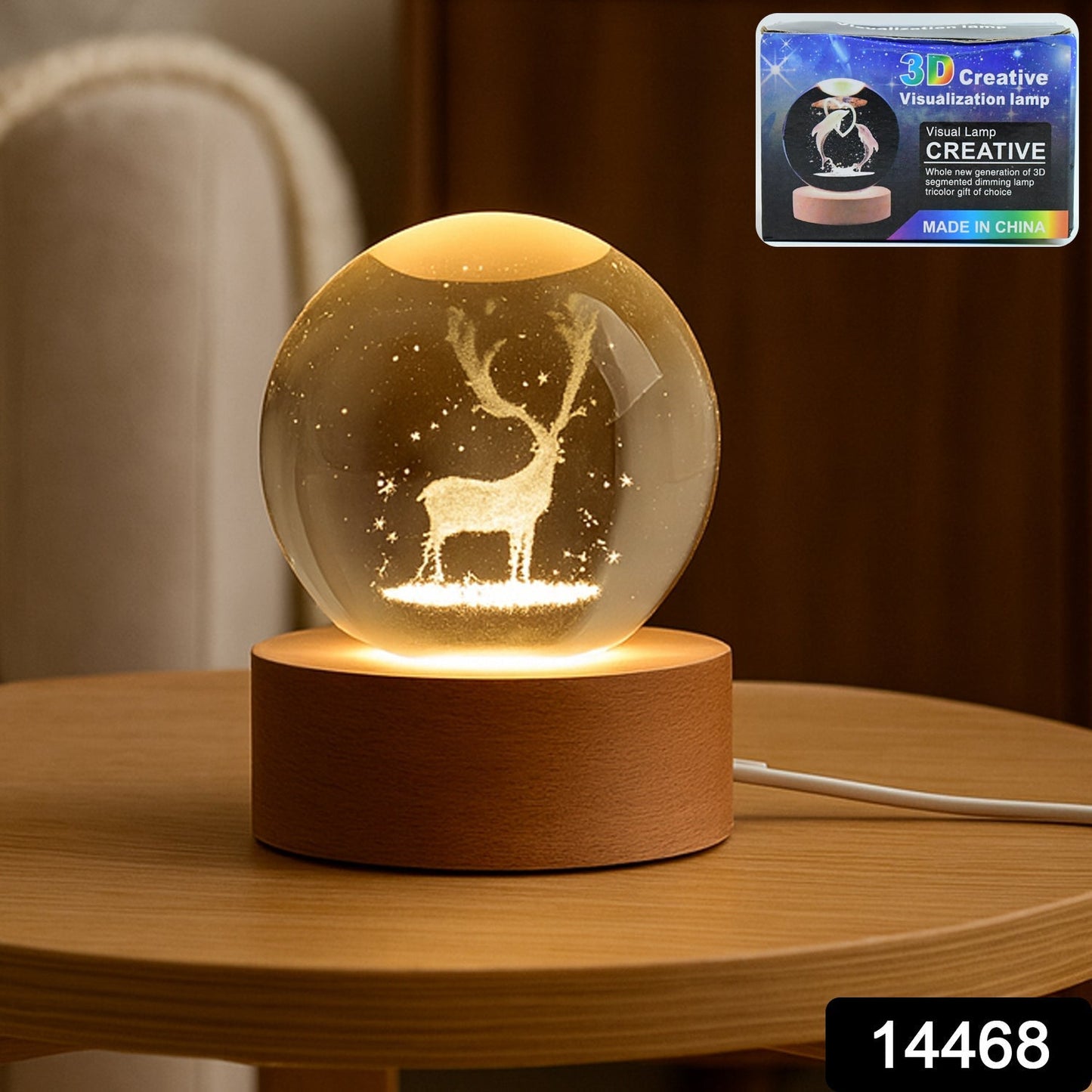 Crystal Ball Night Light Glass Ball Night Lamp with Wood Base Signature kart