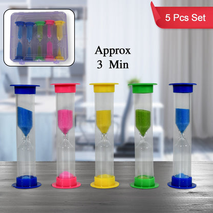 Plastic Hourglass Sand Timer Set – 3-Min Sand Clock for Kitchen, Office & Kids (5 Pc) signaturekarts