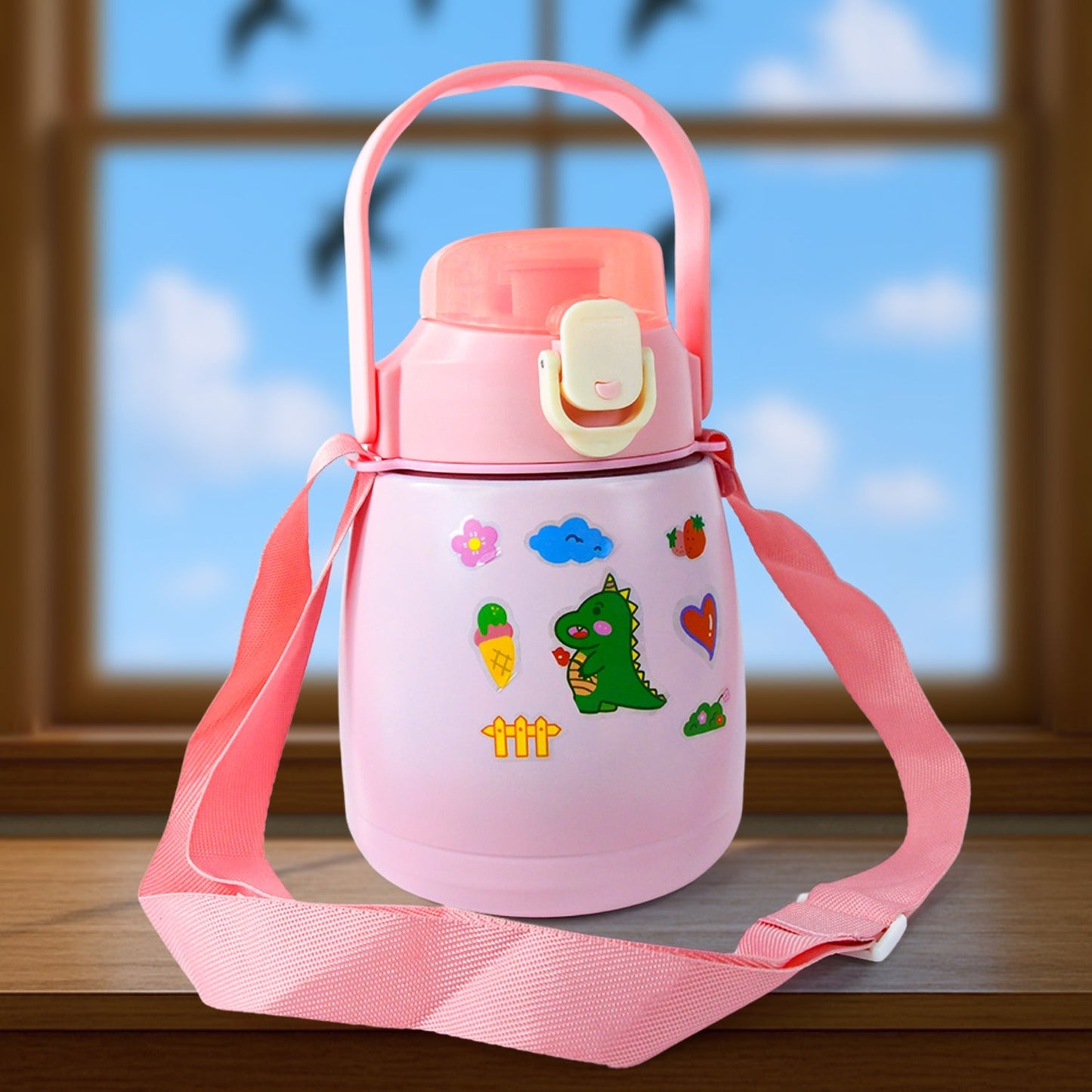 Stainless Steel Vacuum Insulated Water Bottle with Handle & Sticker (700 ML) Signature Kart