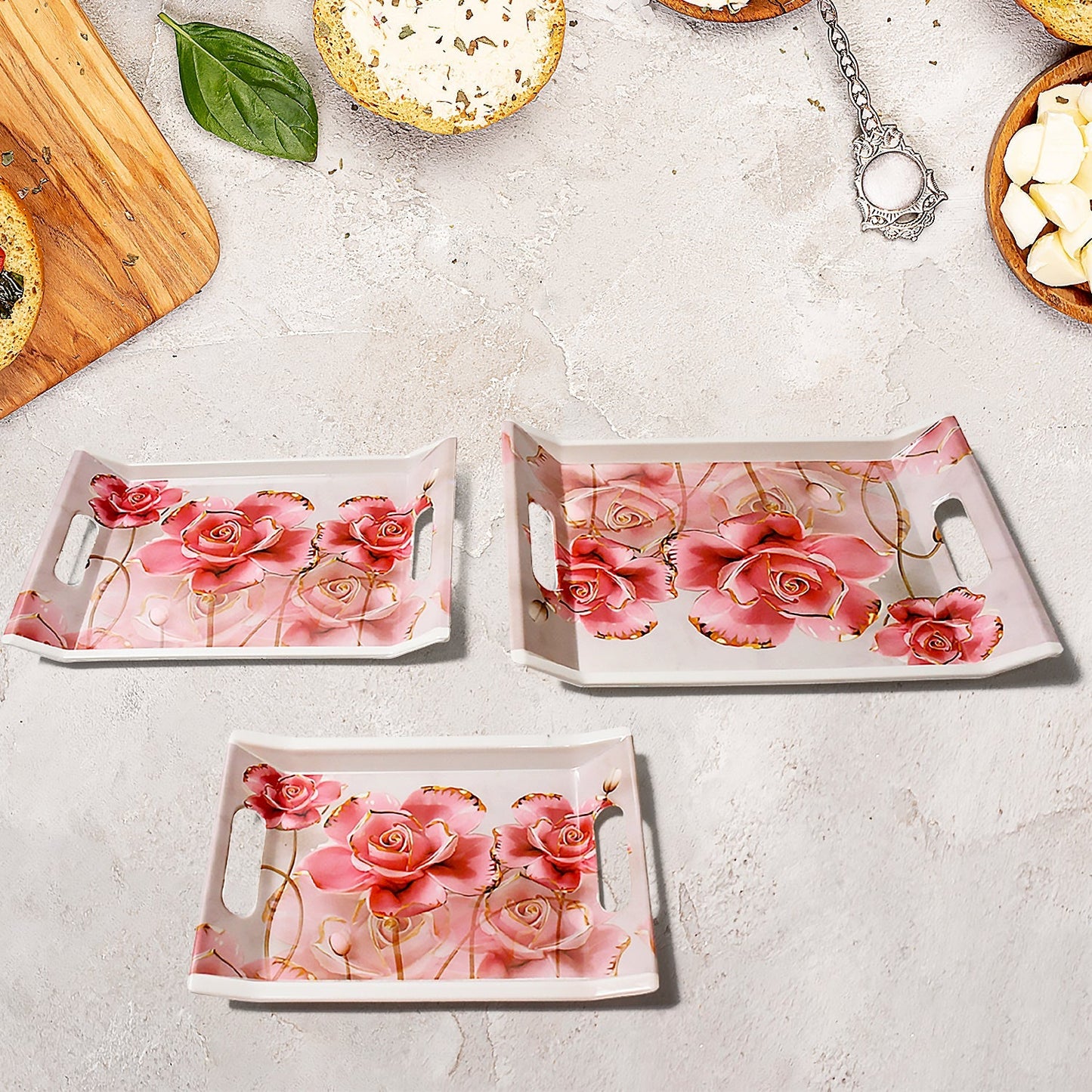 Plastic Rectangular Serving Tray Set – Printed Design Trays for Home & Kitchen signaturekarts