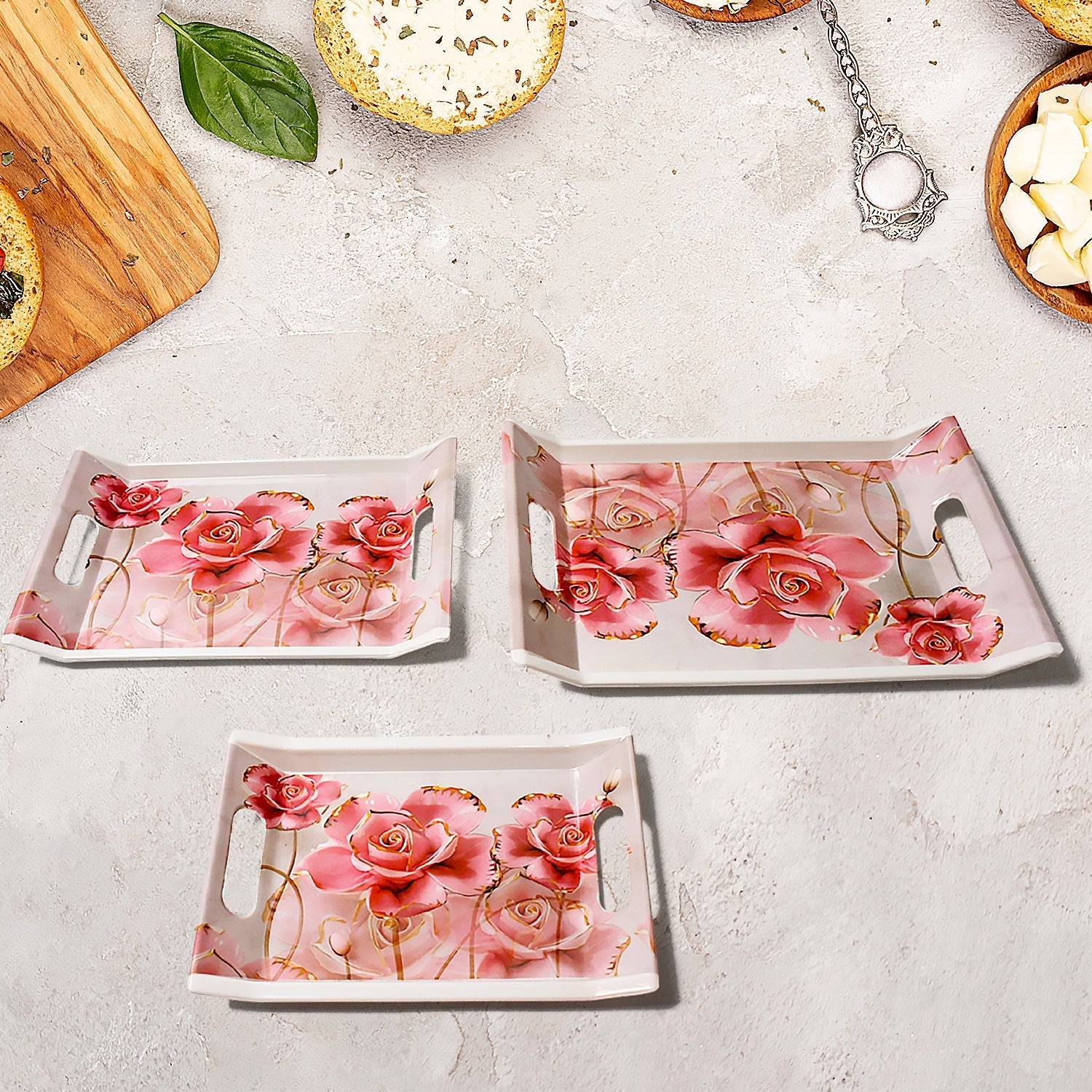 Plastic Rectangular Serving Tray Set – Printed Design Trays for Home & Kitchen signaturekarts