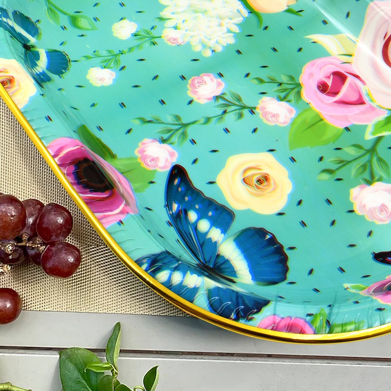 Big Plastic Flower Printed Design Serving Tray (1 Pc / 35 x 24 CM / Mix Color) signaturekarts